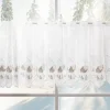 Scheibengardine Stickerei Leinenoptik nähfrei Winterhaus wollweiß 45cm Höhe