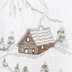 Scheibengardine Stickerei Leinenoptik nähfrei Winterhaus wollweiß 45cm Höhe