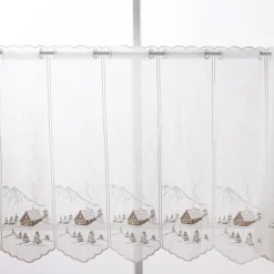 Scheibengardine Stickerei Leinenoptik nähfrei Winterhaus wollweiß 60cm Höhe