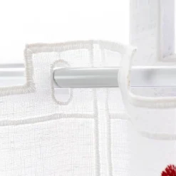 Scheibengardine Stickerei Leinenoptik nähfrei Wichtel wollweiß 20cm Höhe