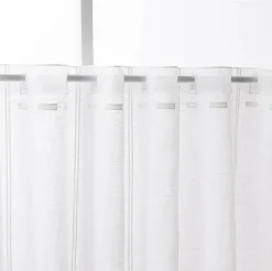 Scheibengardine Stickerei Leinenoptik nähfrei Rechtecke wollweiß 45cm Höhe