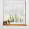 Scheibengardine Stickerei Leinenoptik Blumen weiß 60x145cm (HxB)