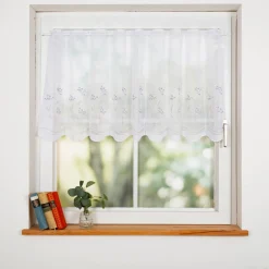 Scheibengardine Stickerei Leinenoptik Blumen weiß 60x145cm (HxB)