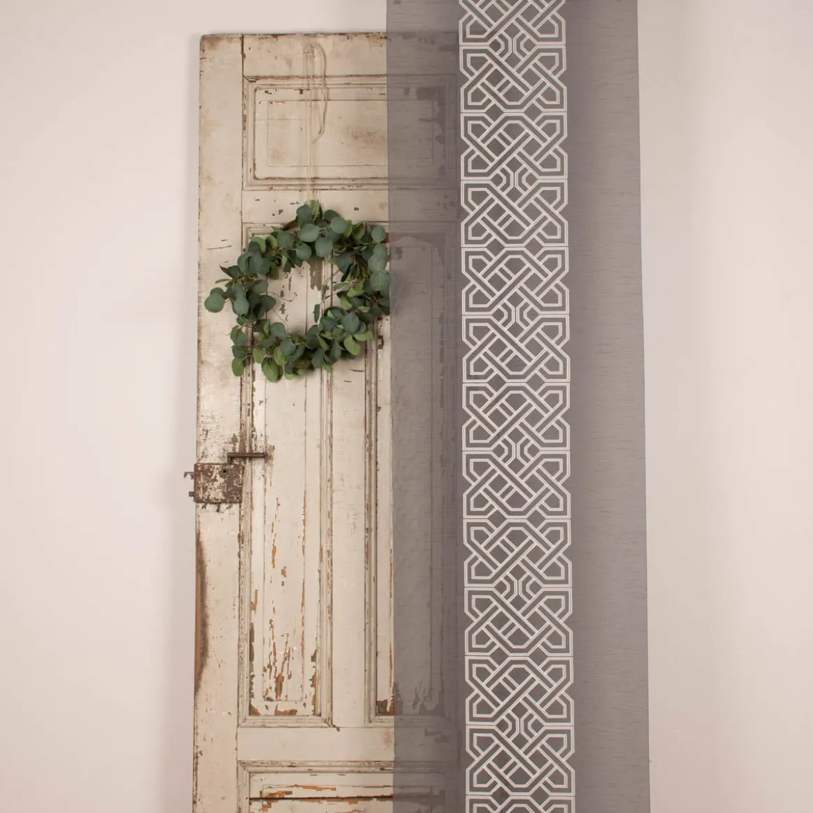 Schiebevorhang Batistoptik bestickt Ornament anthrazit grau weiß 245x60cm