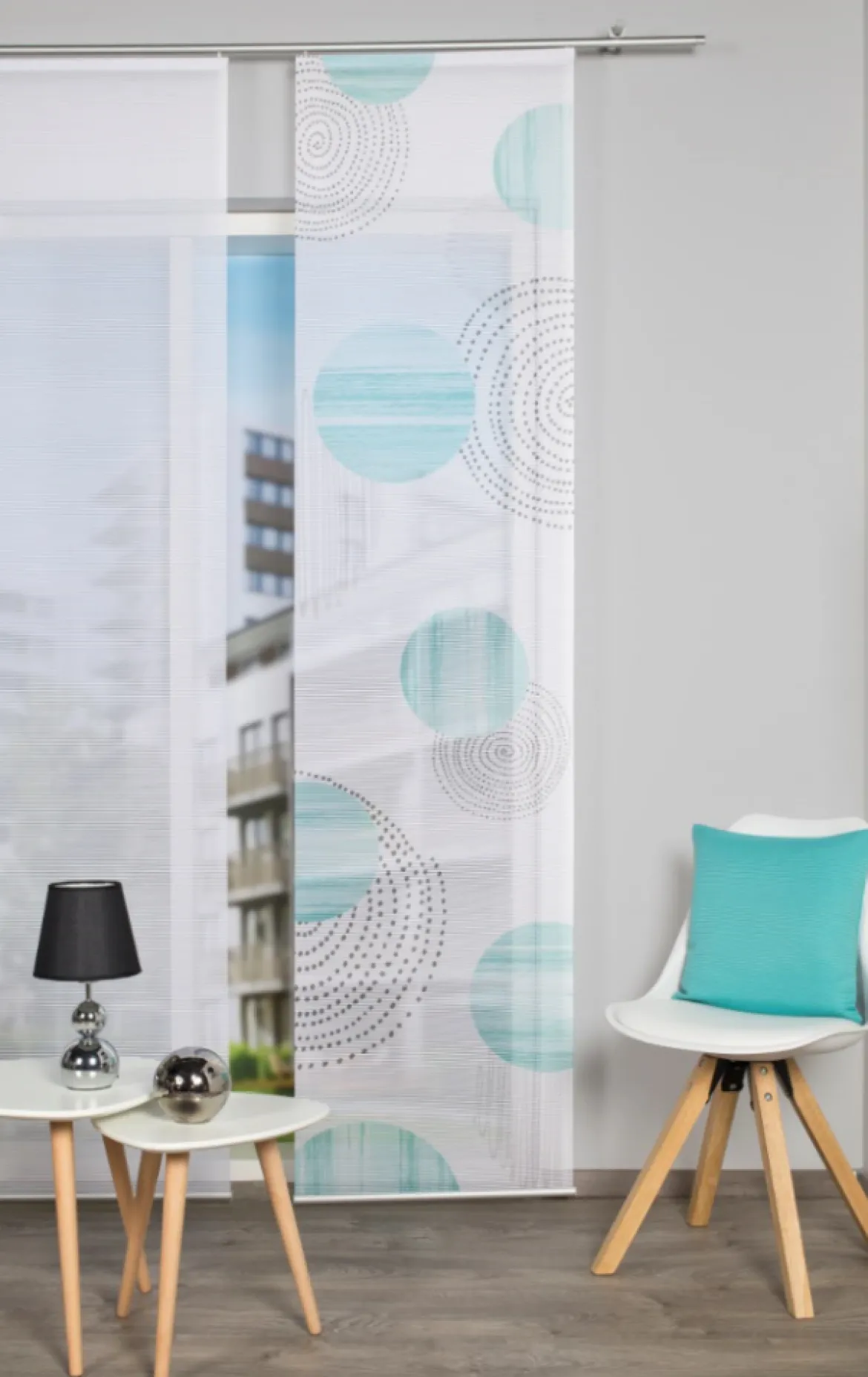 Schiebevorhang Flächenvorhang Flächenschal Paneel Digitaldruck Kreise mint 60x260cm