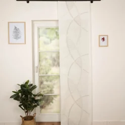 Schiebevorhang Leinenstruktur Voile Kreise mit Technik weiß grau 245x60cm