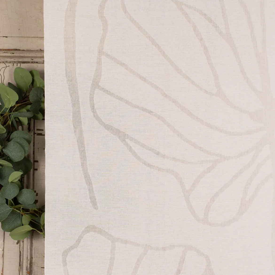 Schiebevorhang Schiebegardine Scherli Gingko Blätter halbtransparent inkl. Technik weiß 245x60cm