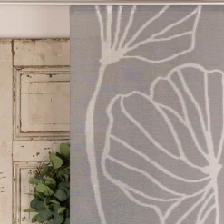 Schiebevorhang Schiebegardine Scherli Gingko Blätter halbtransparent inkl. Technik grau 245x60cm