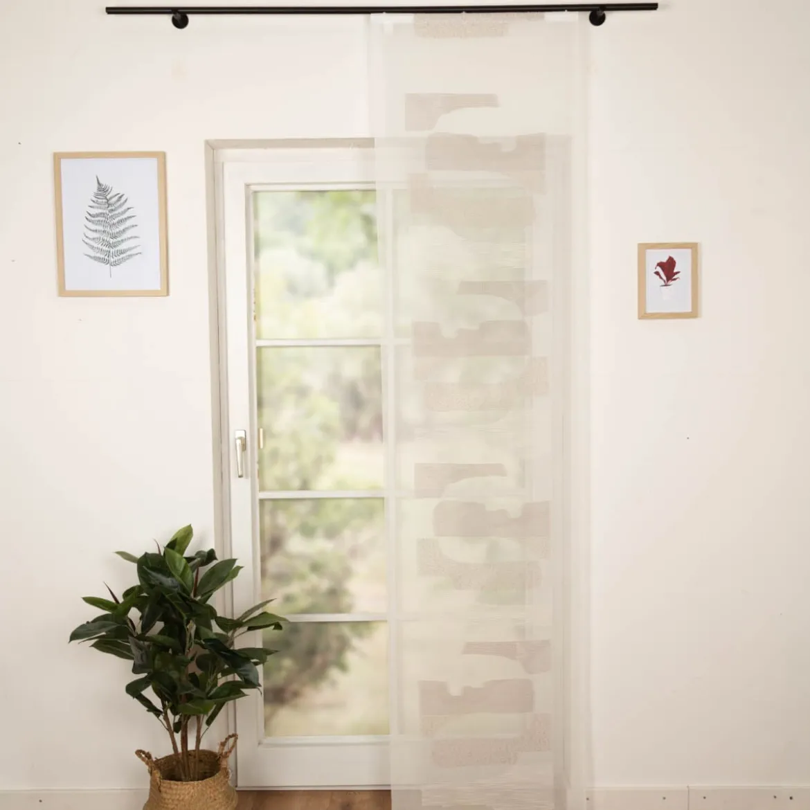 Schiebevorhang Voile Bouclégarn Grafik-Dessin weiß taupe 245x60cm (BxH)