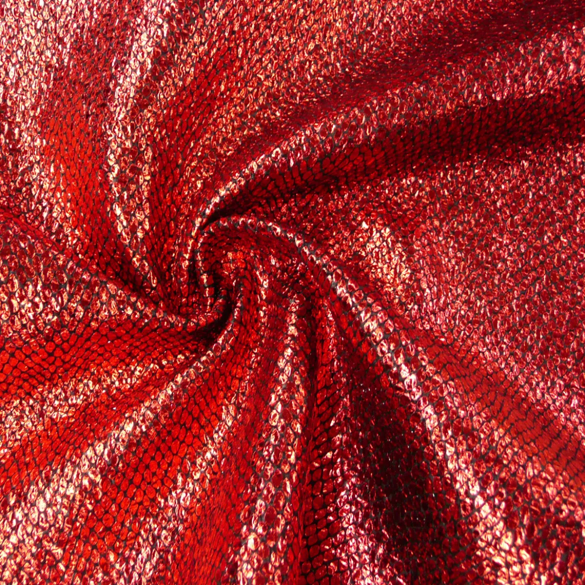 Schlangenhaut Optik Metallic Stoff Faschingsstoff rot schwarz 1,4m Breite
