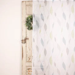 Schlaufenschal Fertiggardine Voile Blätter weiß blau grün 140x245cm