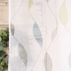 Schlaufenschal Fertiggardine Voile Blätter weiß blau grün 140x245cm