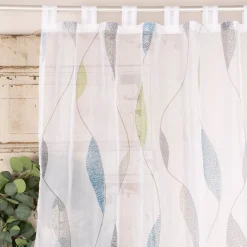 Schlaufenschal Fertiggardine Voile Blätter weiß blau grün 140x245cm