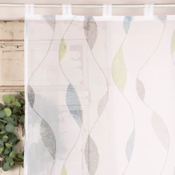 Schlaufenschal Fertiggardine Voile Blätter weiß blau grün 140x245cm