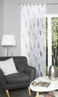 Schlaufenschal Fertiggardine Voile Blätter weiß grau 140x245cm