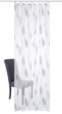 Schlaufenschal Fertiggardine Voile Blätter weiß grau 140x245cm