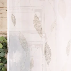 Schlaufenschal Fertiggardine Voile Blätter weiß grau 140x245cm