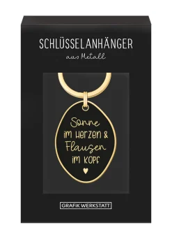 Schlüsselanhänger Sonne im Herzen & Flausen im Kopf 85x40mm von Grafik Werkstatt