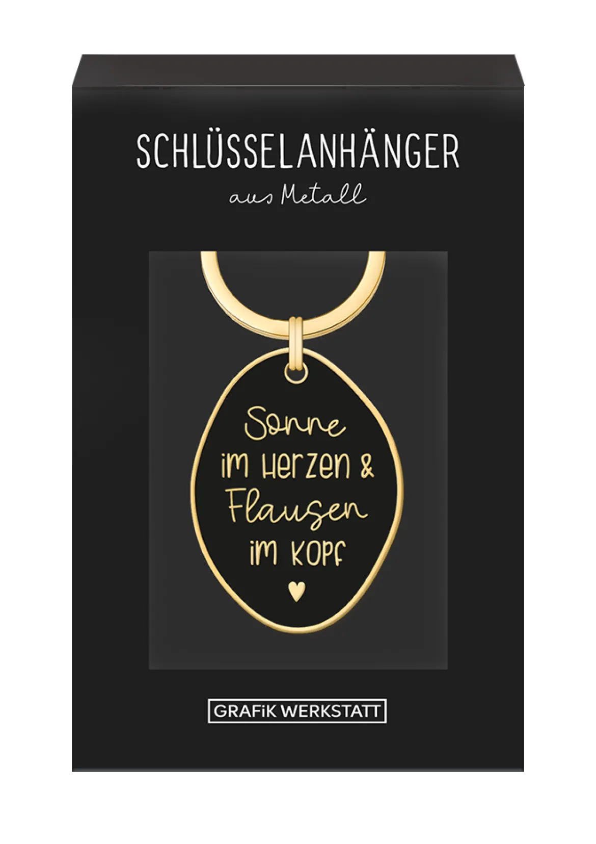 Schlüsselanhänger Sonne im Herzen & Flausen im Kopf 85x40mm von Grafik Werkstatt
