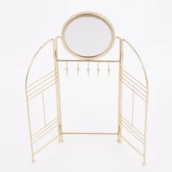 Schmuckhalter mit Spiegel zum Aufstellen Metall goldfarbig 32x33x1cm