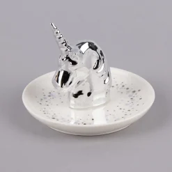 Schmuckteller Einhorn Porzellan weiß silberfarben 10x11cm