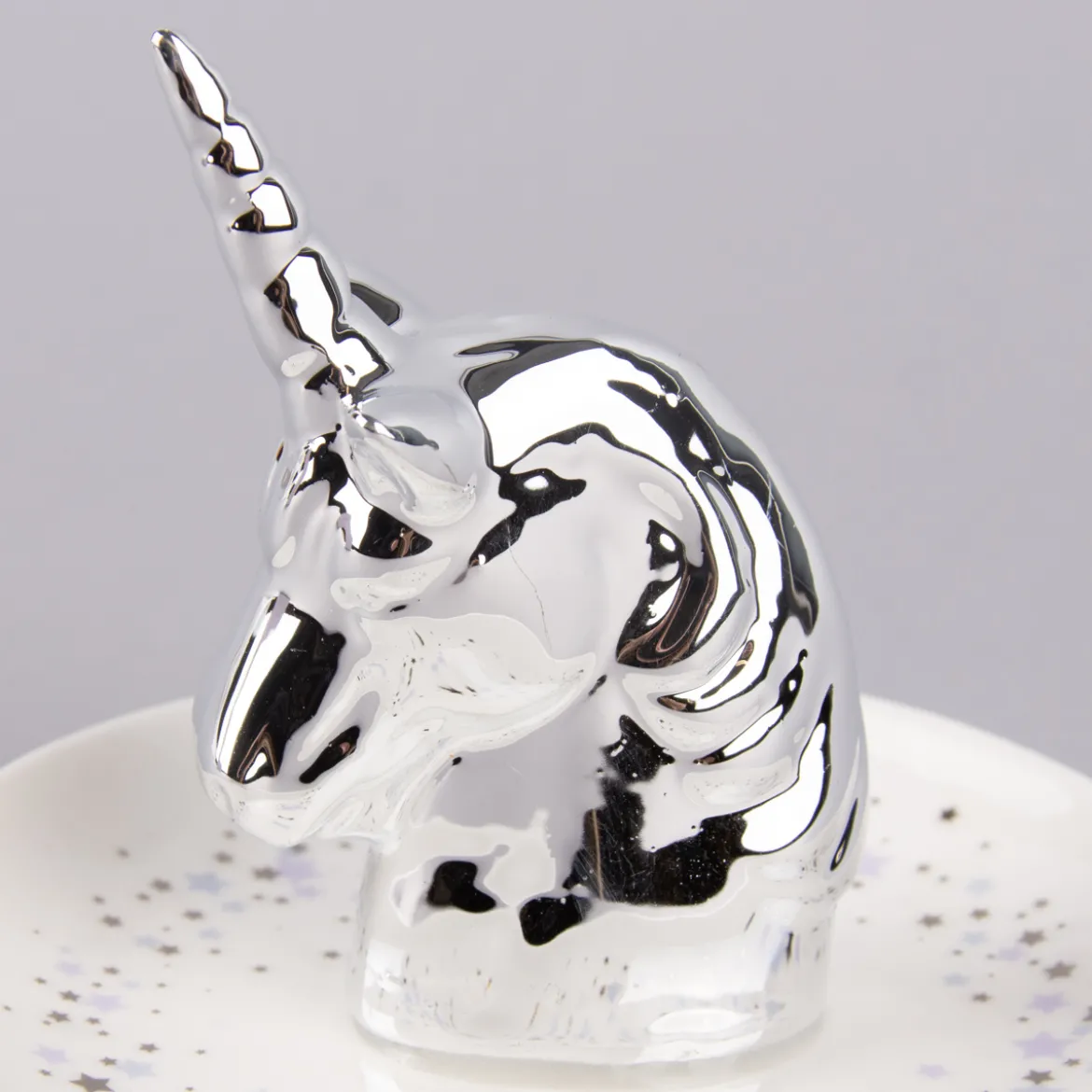 Schmuckteller Einhorn Porzellan weiß silberfarben 10x11cm