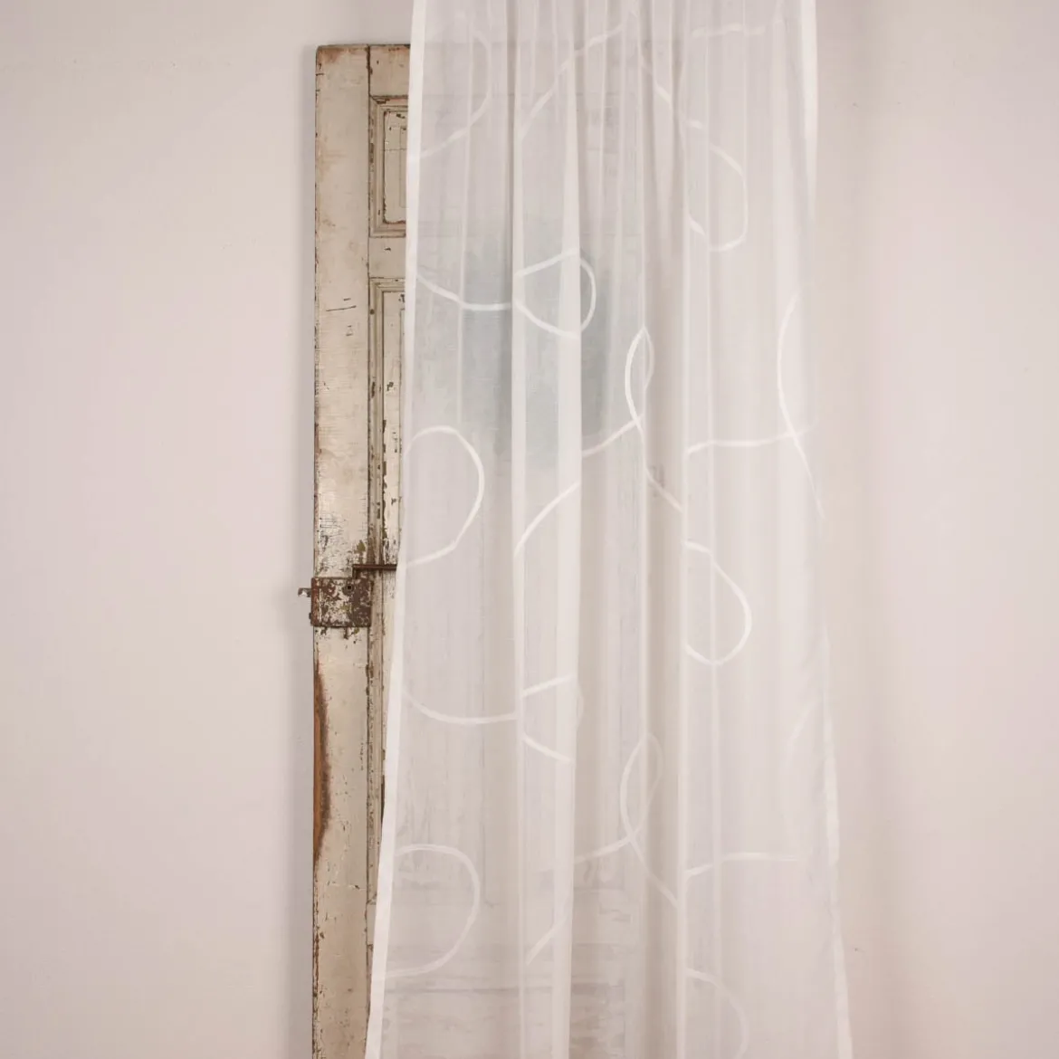 SCHÖNER LEBEN. Gardine Scherli Leinenstrukur Grafik Schlingendessin ecru 140cm breit und 285cm hoch oder Wunschhöhe