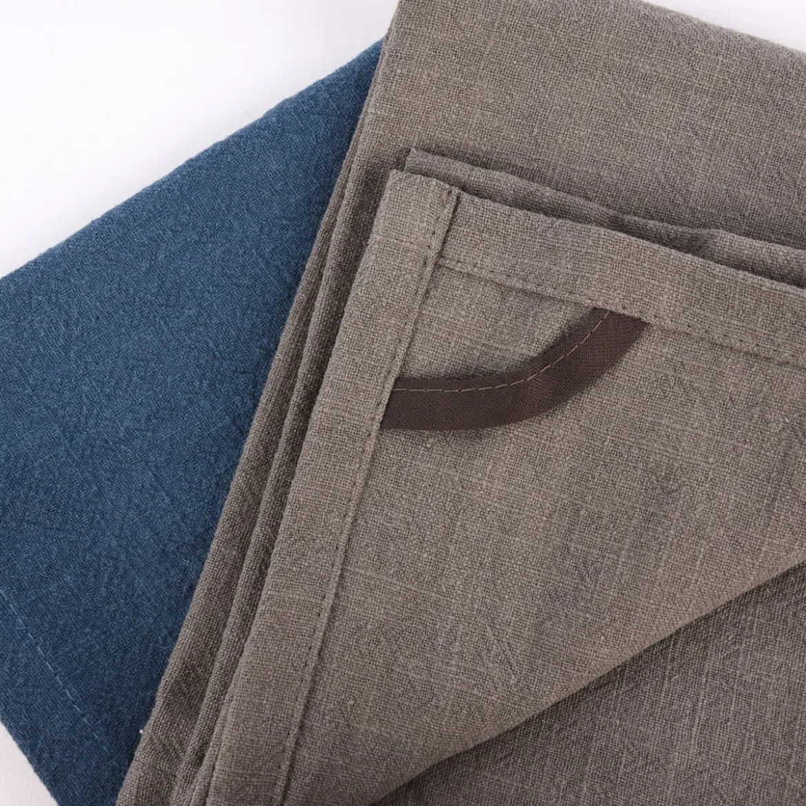 SCHÖNER LEBEN. Geschirrtuch 2er Set Bio Ramie Leinenoptik Farbmix blau und grau 40x70cm