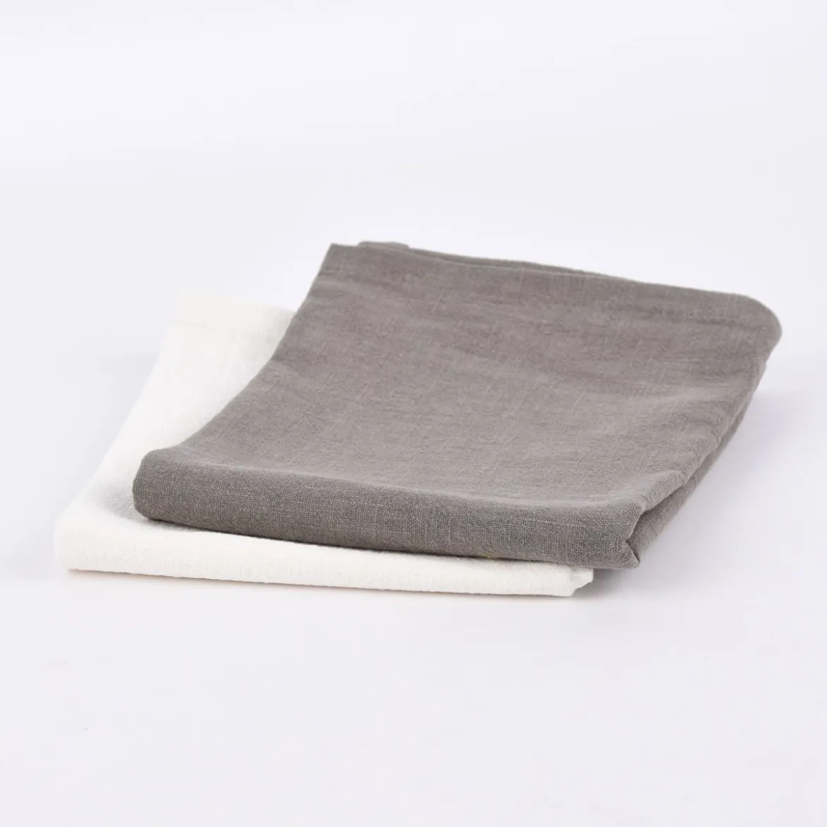 SCHÖNER LEBEN. Geschirrtuch 2er Set Bio Ramie Leinenoptik Farbmix cremeweiß und grau 40x70cm