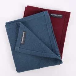 SCHÖNER LEBEN. Geschirrtuch 2er Set Bio Ramie Leinenoptik Farbmix blau und beere 40x70cm
