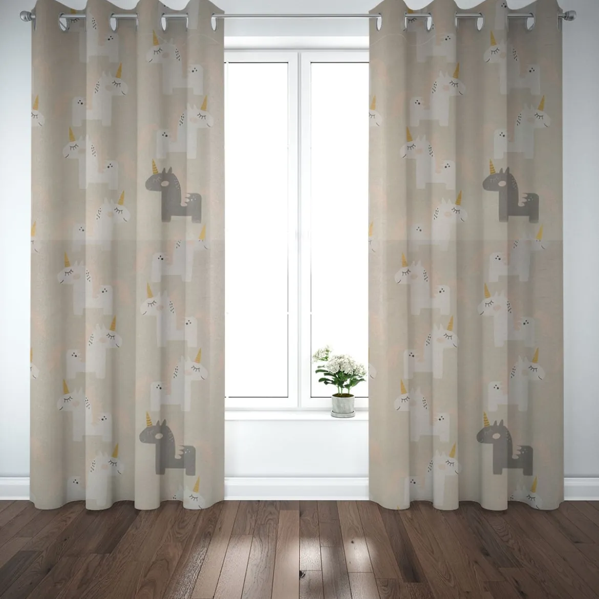 SCHÖNER LEBEN. Kinderzimmer-Vorhang Einhörner beige weiß grau rosa 245cm oder Wunschlänge