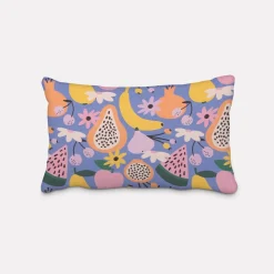 SCHÖNER LEBEN. Kissenhülle aus Baumwolle Retro Pop Obst Blumen lila bunt verschiedene Größen