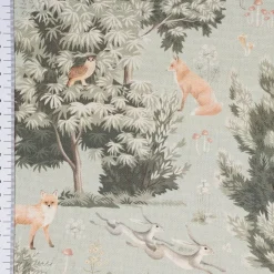 SCHÖNER LEBEN. Kissenhülle aus Baumwolle Bäume Fuchs und Hasen mintgrün verschiedene Größen