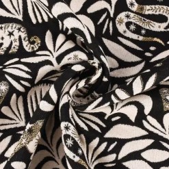 SCHÖNER LEBEN. Kissenhülle aus Jacquardstoff Mystik Blätter Schlange Vogel Wildkatze schwarz weiß goldfarbig verschiedene Größen