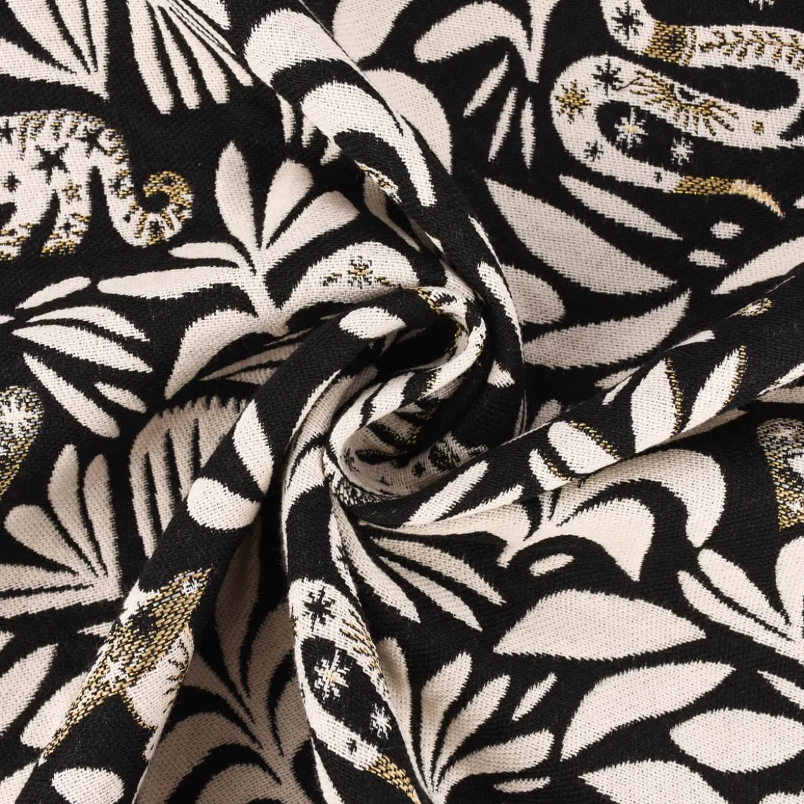 SCHÖNER LEBEN. Kissenhülle aus Jacquardstoff Mystik Blätter Schlange Vogel Wildkatze schwarz weiß goldfarbig verschiedene Größen