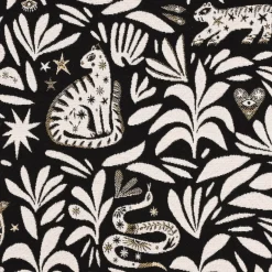 SCHÖNER LEBEN. Kissenhülle aus Jacquardstoff Mystik Blätter Schlange Vogel Wildkatze schwarz weiß goldfarbig verschiedene Größen