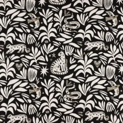 SCHÖNER LEBEN. Kissenhülle aus Jacquardstoff Mystik Blätter Schlange Vogel Wildkatze schwarz weiß goldfarbig verschiedene Größen