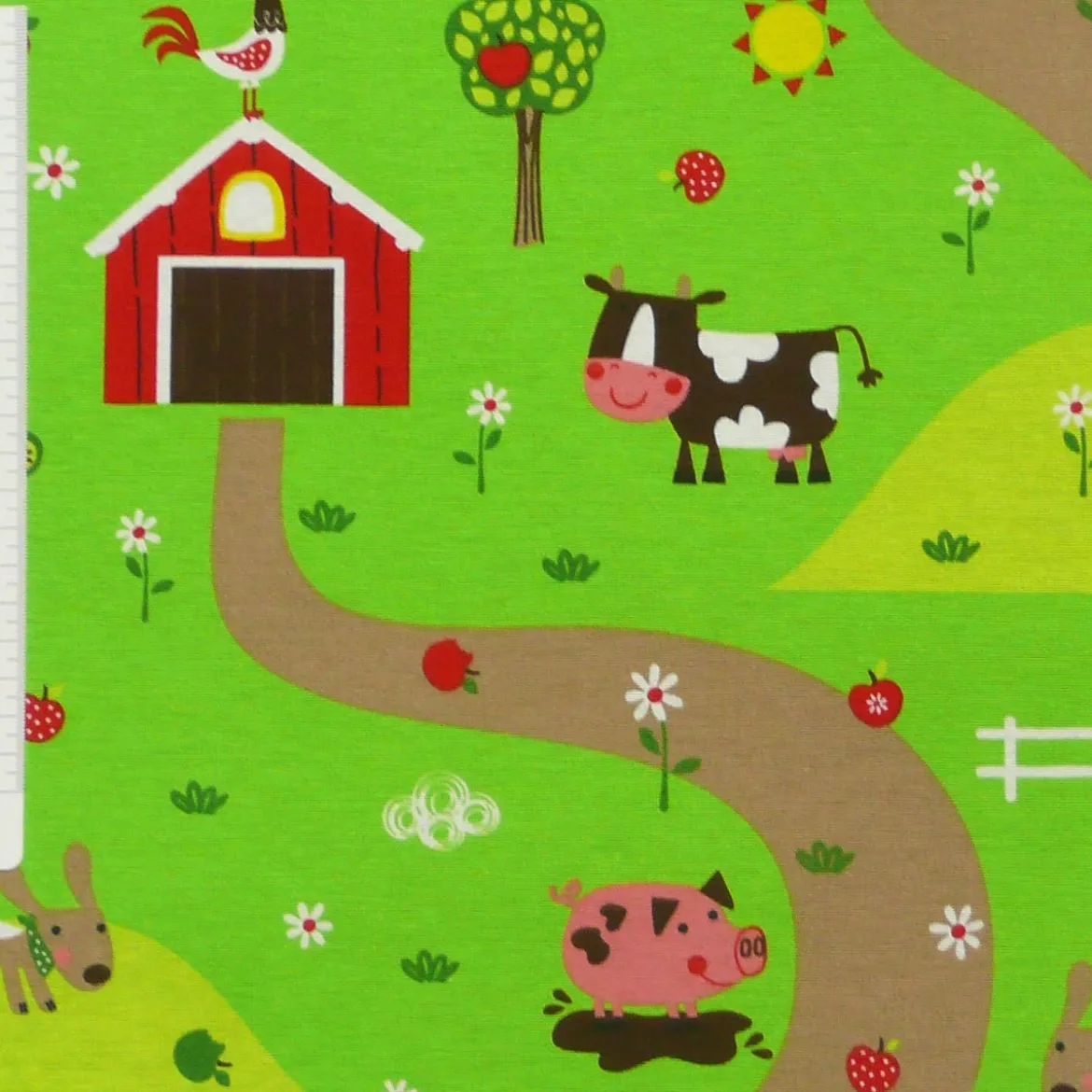 Schöner Leben Kissenhülle Bauernhof Tiere grün bunt 50x50cm