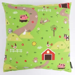 Schöner Leben Kissenhülle Bauernhof Tiere grün bunt 50x50cm