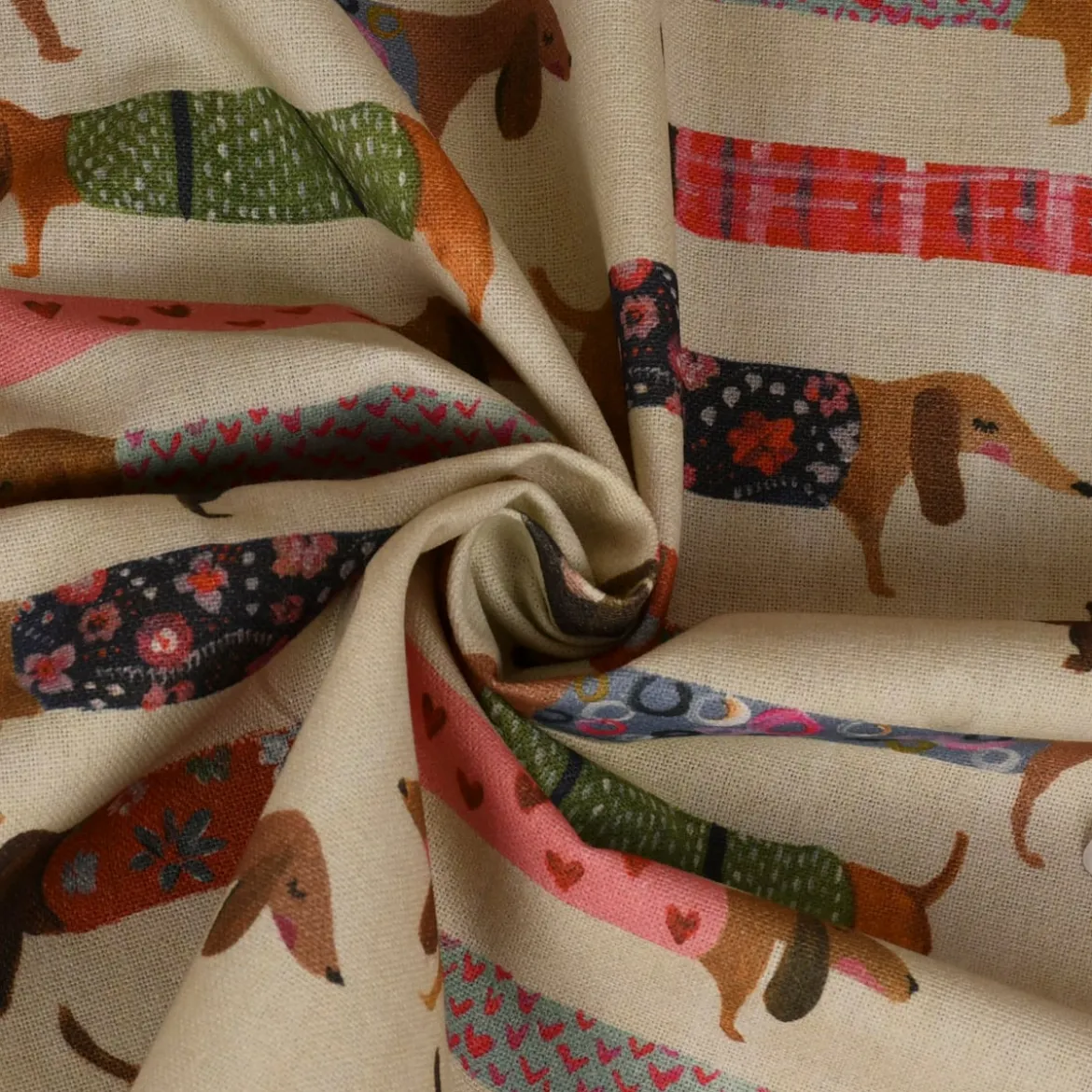 SCHÖNER LEBEN. Kissenhülle Baumwollstoff Dachshund Dackel beige bunt verschiedene Größen