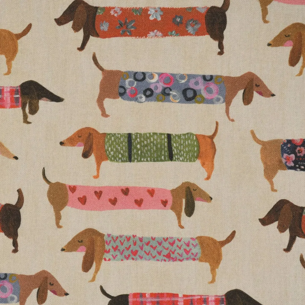 SCHÖNER LEBEN. Kissenhülle Baumwollstoff Dachshund Dackel beige bunt verschiedene Größen