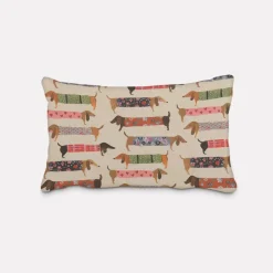 SCHÖNER LEBEN. Kissenhülle Baumwollstoff Dachshund Dackel beige bunt verschiedene Größen