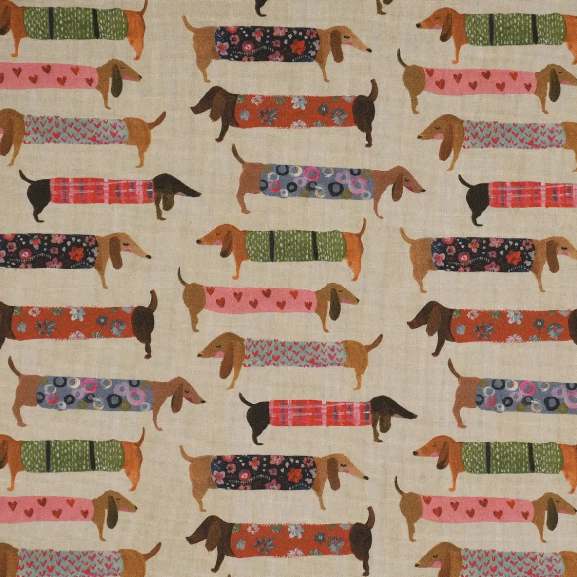 SCHÖNER LEBEN. Kissenhülle Baumwollstoff Dachshund Dackel beige bunt verschiedene Größen