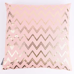 SCHÖNER LEBEN. Kissenhülle Chevron Zacken rosa goldfarbig metallic 50x50cm