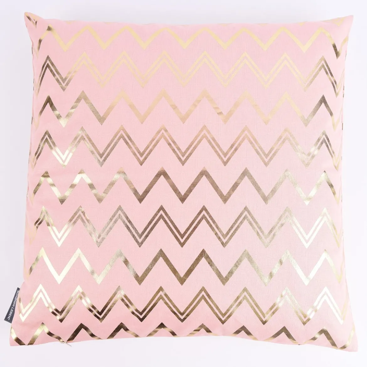 SCHÖNER LEBEN. Kissenhülle Chevron Zacken rosa goldfarbig metallic 50x50cm