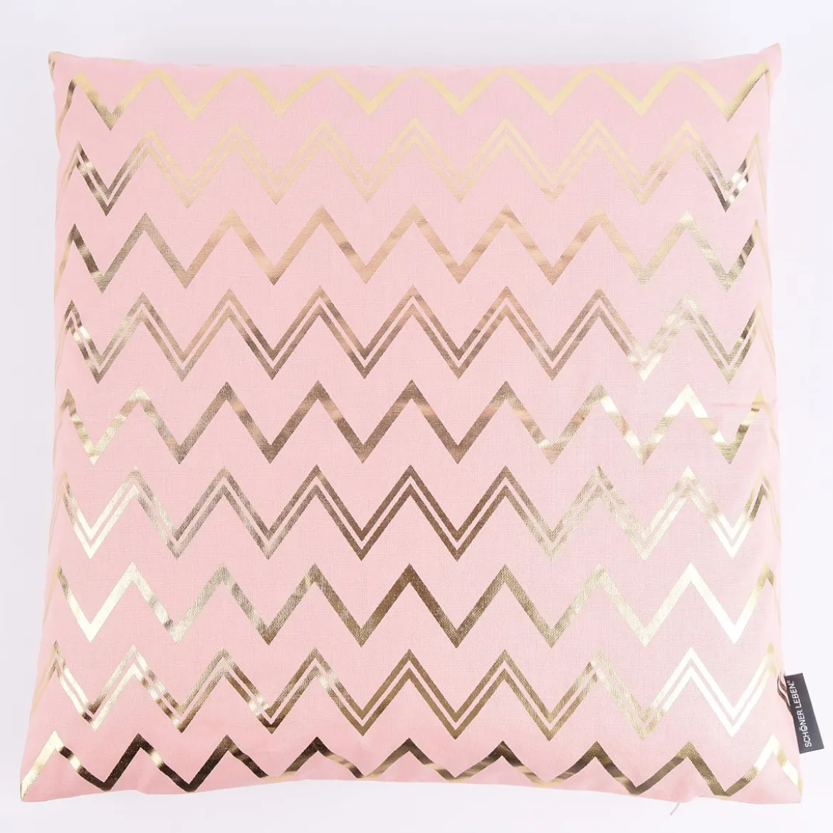 SCHÖNER LEBEN. Kissenhülle Chevron Zacken rosa goldfarbig metallic 50x50cm