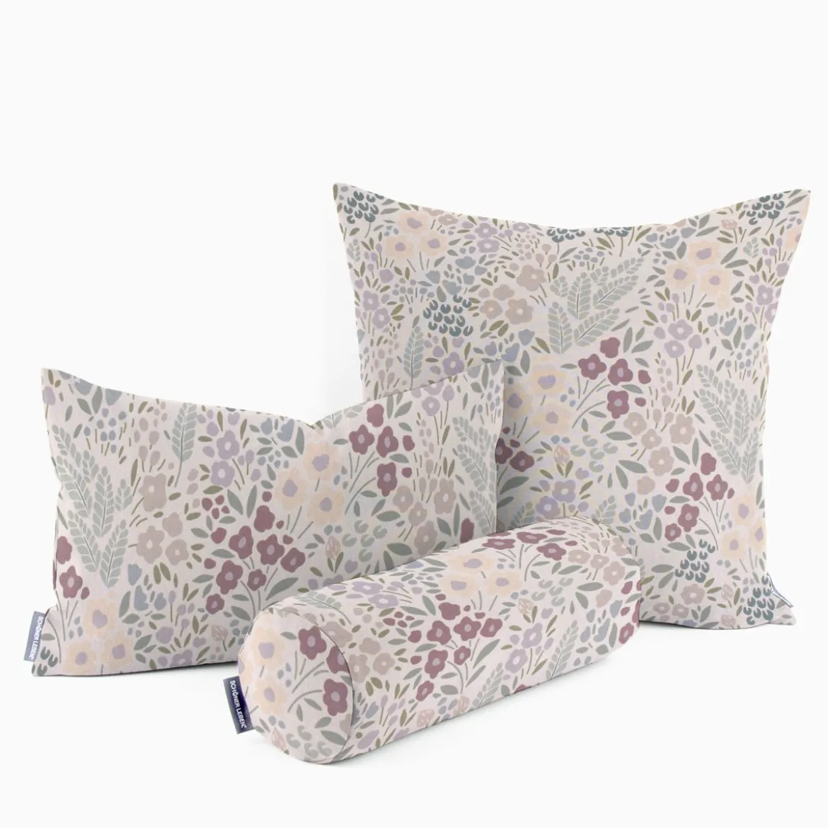 SCHÖNER LEBEN. Kissenhülle Digitaldruck Allover Blumenwiese cremeweiß lila verschiedene Größen