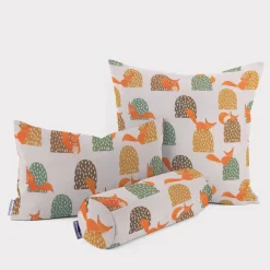 SCHÖNER LEBEN. Kissenhülle Eichhörnchen Hügel mint braun ocker orange verschiedene Größen