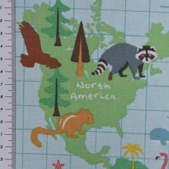 SCHÖNER LEBEN. Kissenhülle Fryett`s Halbpanama Kinder Weltkarte Tiere hellblau verschiedene Größen