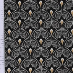 Schöner Leben Kissenhülle Jacquard Pfau Retro schwarz weiß goldfarbig 50x50cm